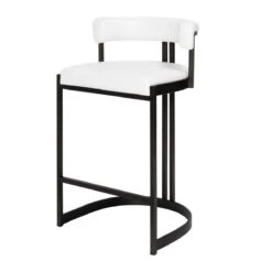 Ballantine Counter Stool In Matte Black White Leather