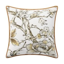 Custom Pillow - Cherry Blossom Cream 13 Custom Pillow - Cherry Blossom Cream -Furniture Shop CherryBlossomCreamwithNicholasCamelVelvetPiping.02