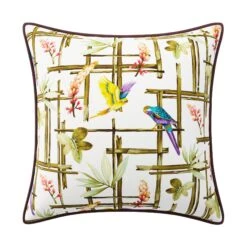 Custom Pillow - Congo Birds -Furniture Shop CongoBirdswithEliePlumVelvetPiping.02