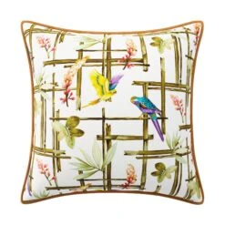 Custom Pillow - Congo Birds -Furniture Shop CongoBirdswithNicholasCamelVelvetPiping.02