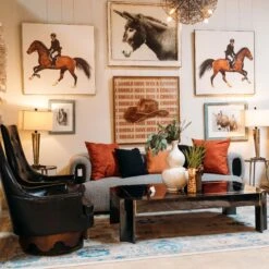 Framed Equestrian Artwork On Silk Cloth - White Left Facing -Furniture Shop Cowboy.06 0ba76608 b710 4051 bae9 b5ecbc03107b