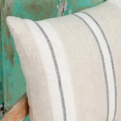 Dobby Natural & Black Stripe Linen Pillow -Furniture Shop DobbyNatural BlackStripeLinenPillow.04
