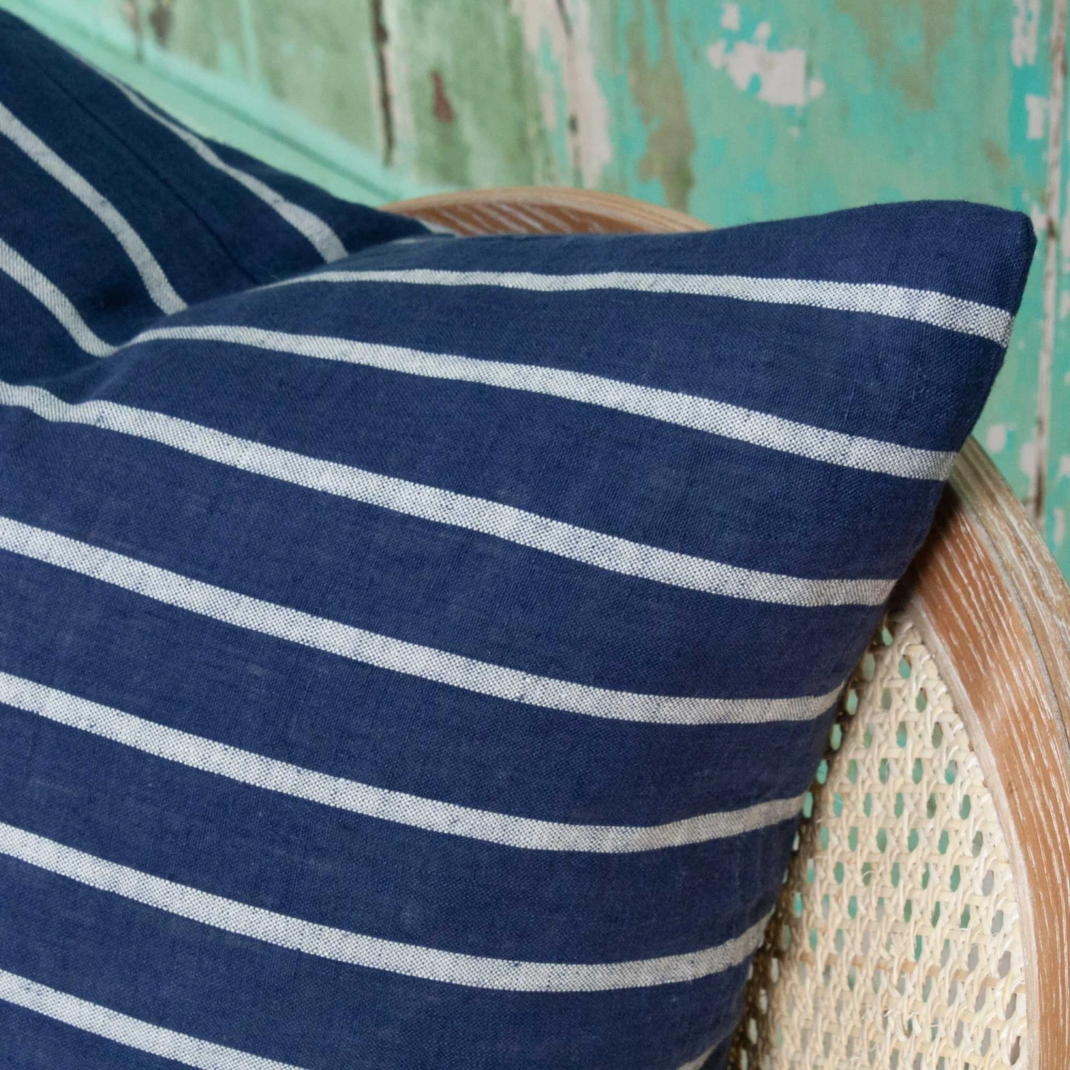 Dobby Navy & White Stripe Linen Pillow 2 Dobby Navy & White Stripe Linen Pillow - Image 2