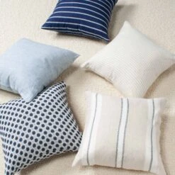 Dobby Navy & White Stripe Linen Pillow 7 Dobby Navy & White Stripe Linen Pillow -Furniture Shop DobbyNavy WhiteStripeLinenPillow.04