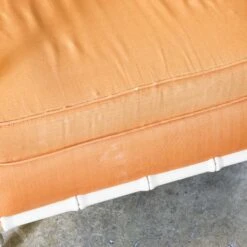 Pair Of Faux Bamboo Chairs With Orange Cushions -Furniture Shop FL47 19PairofFauxBambooChairswithOrangeCushions.09