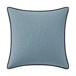 Custom Pillow - Foley Blue Woven -Furniture Shop FoleyBlueWovenwithBowenCharcoalVelvetPiping.02