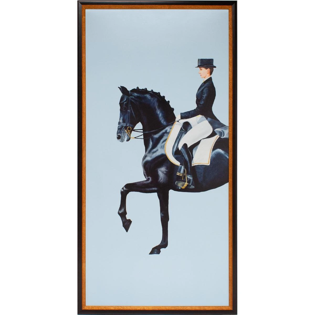 Framed Equestrian Artwork On Silk Cloth - Light Blue 1 Framed Equestrian Artwork On Silk Cloth - Light Blue