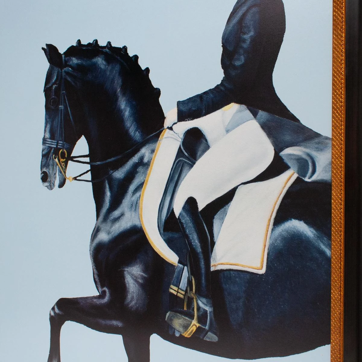 Framed Equestrian Artwork On Silk Cloth - Light Blue 3 Framed Equestrian Artwork On Silk Cloth - Light Blue - Image 3