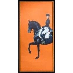 Framed Equestrian Artwork On Silk Cloth - Orange