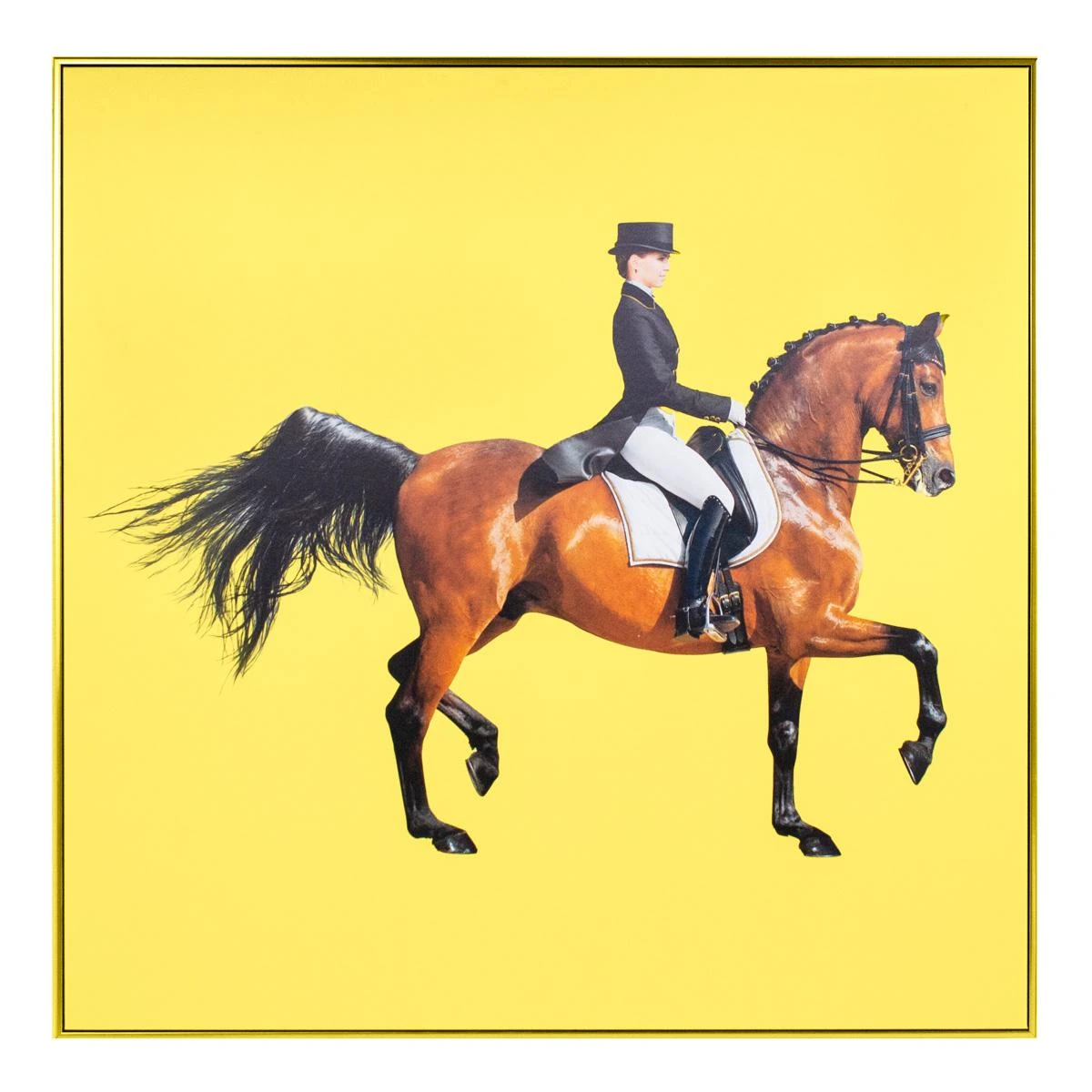 Framed Equestrian Artwork On Silk Cloth - Yellow Right Facing 1 Framed Equestrian Artwork On Silk Cloth - Yellow Right Facing