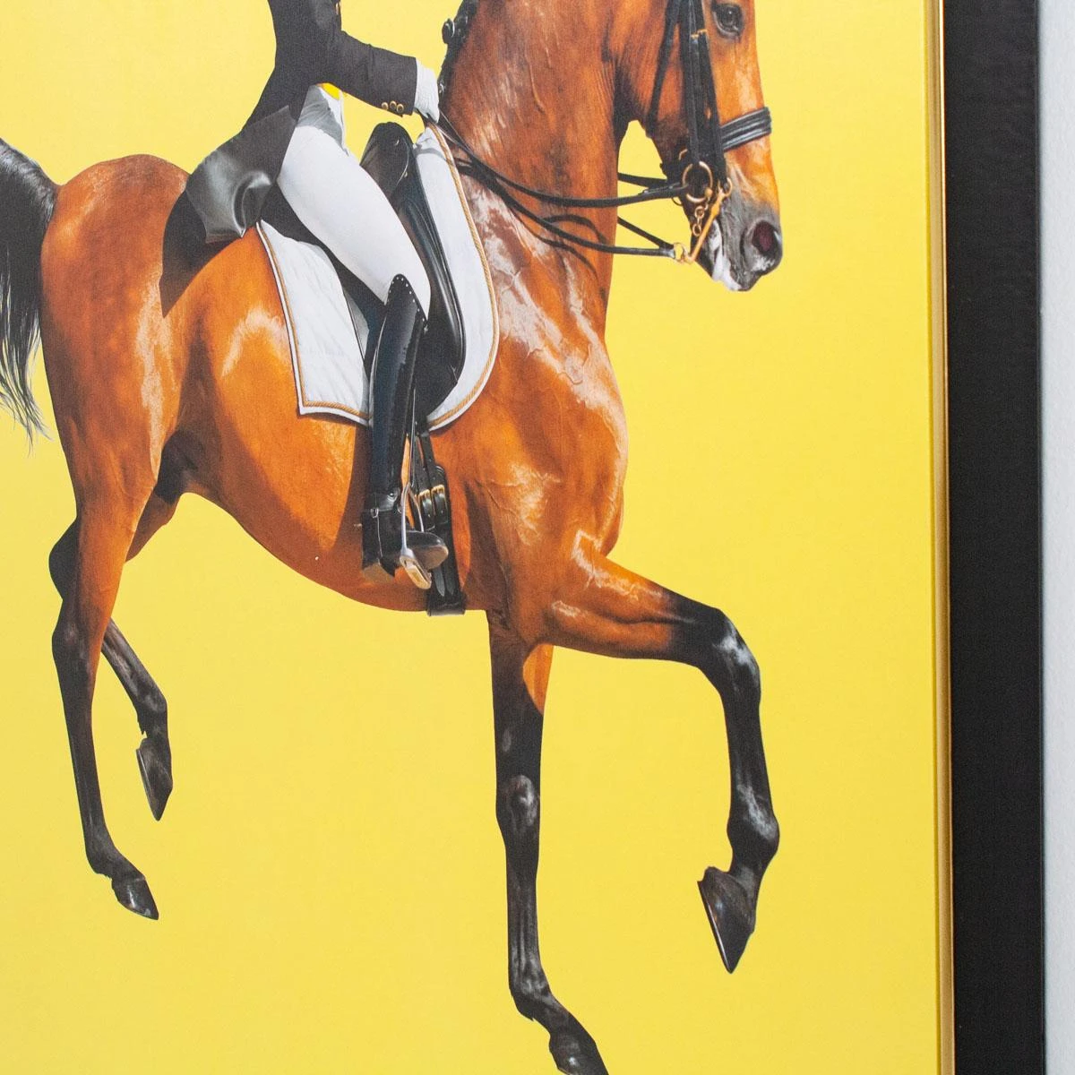 Framed Equestrian Artwork On Silk Cloth - Yellow Right Facing 4 Framed Equestrian Artwork On Silk Cloth - Yellow Right Facing - Image 4