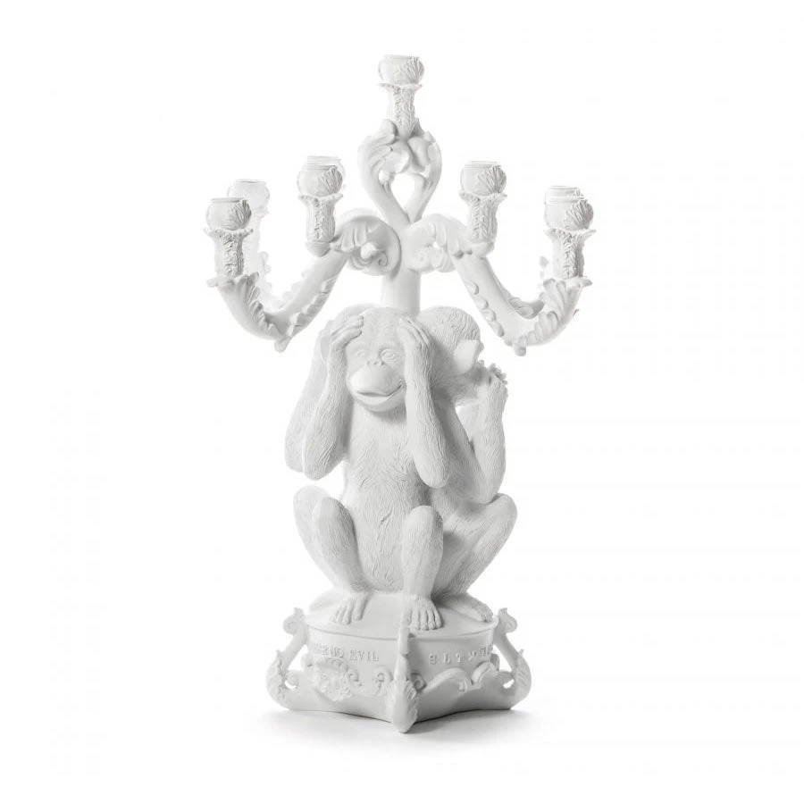 Giant Burlesque 3 Monkeys Candelabra - White By Seletti 1 Giant Burlesque 3 Monkeys Candelabra - White By Seletti