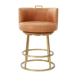 Rosita Swivel Counter Stool In Tobacco Leather
