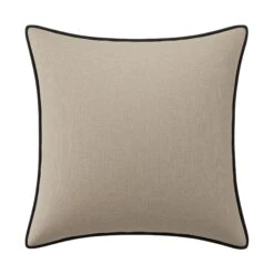 Custom Pillow - Luay Oatmeal Linen -Furniture Shop LuayOatmealLinenwithBowenCharcoalVelvetPiping.01