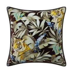 Custom Pillow - Mangrove Tiger Black -Furniture Shop MangroveTigerBlackwithBowenCharcoalVelvetPiping.01