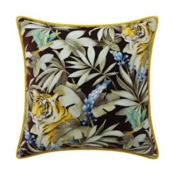 Custom Pillow - Mangrove Tiger Black -Furniture Shop MangroveTigerBlackwithReemOchreVelvetPiping.01