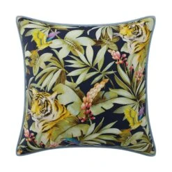 Custom Pillow - Mangrove Tiger Navy -Furniture Shop MangroveTigerNavywithClarioIceVelvetPiping.01