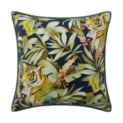 Custom Pillow - Mangrove Tiger Navy -Furniture Shop MangroveTigerNavywithSpadeAquaVelvetPiping.01
