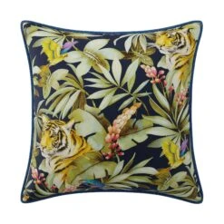 Custom Pillow - Mangrove Tiger Navy -Furniture Shop MangroveTigerNavywithTommyDenimVelvetPiping.01
