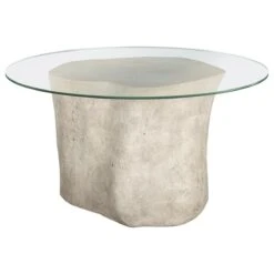 60" Glass Top Log Dining Table - Roman Stone