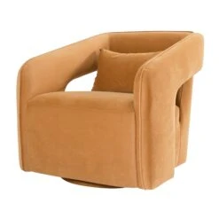 Palmer Swivel Chair In Camel Velvet