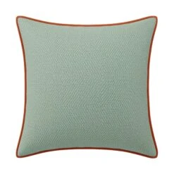 Custom Pillow - Willow Teal Woven -Furniture Shop WillowTealWovenwithMonetTangerineVelvetPiping.01